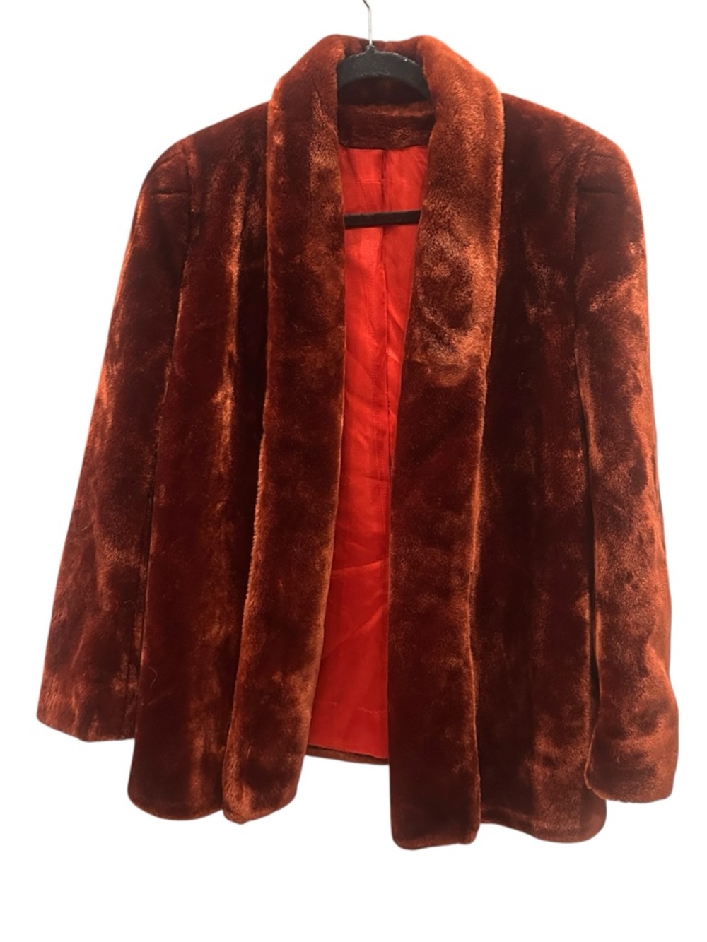Rust Faux Fur Open-Front Jacket